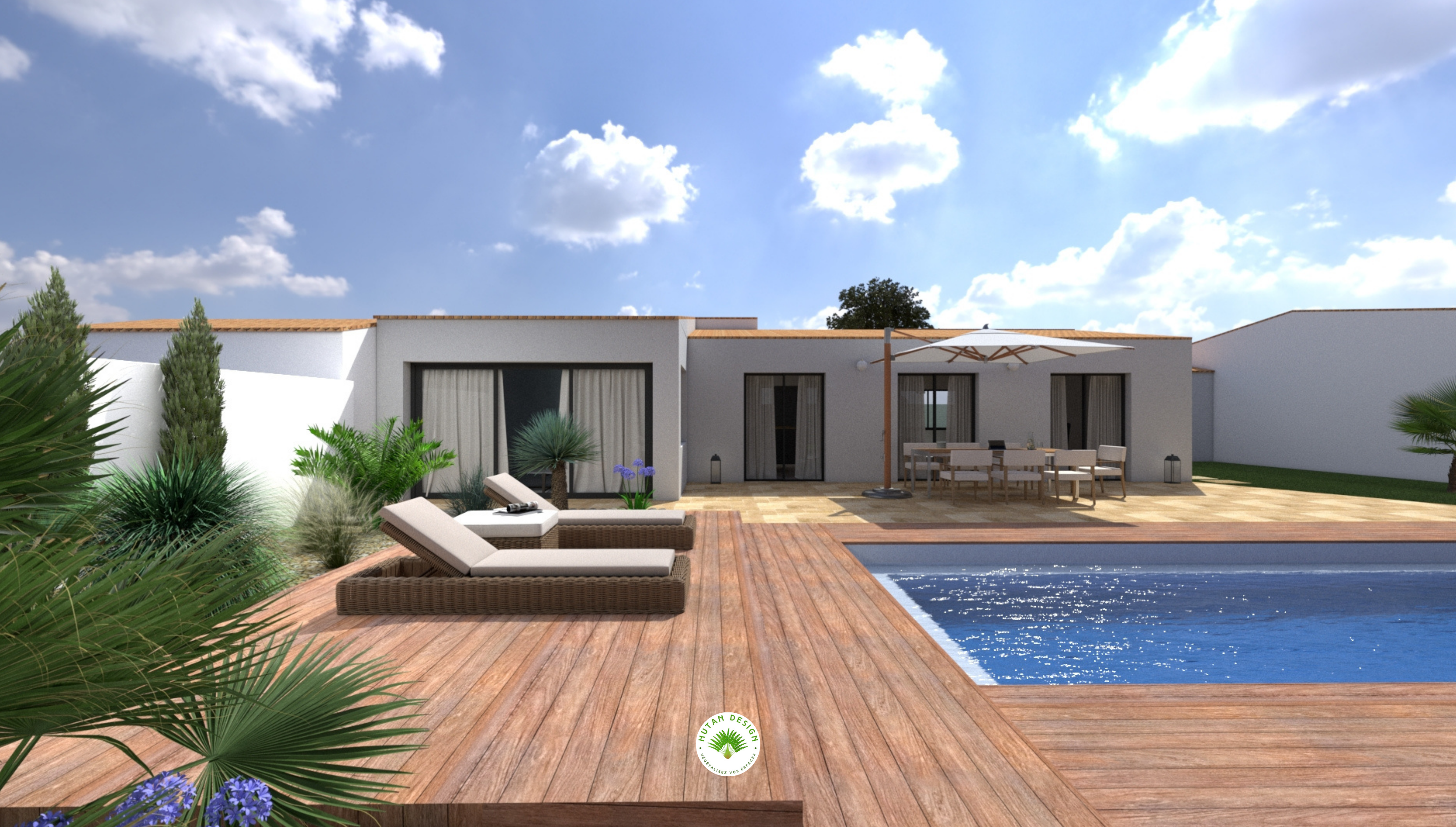 Terrasse bois, Design et conception 3D, architecte paysagiste, rénovation jardin, La Rochelle, ile de ré