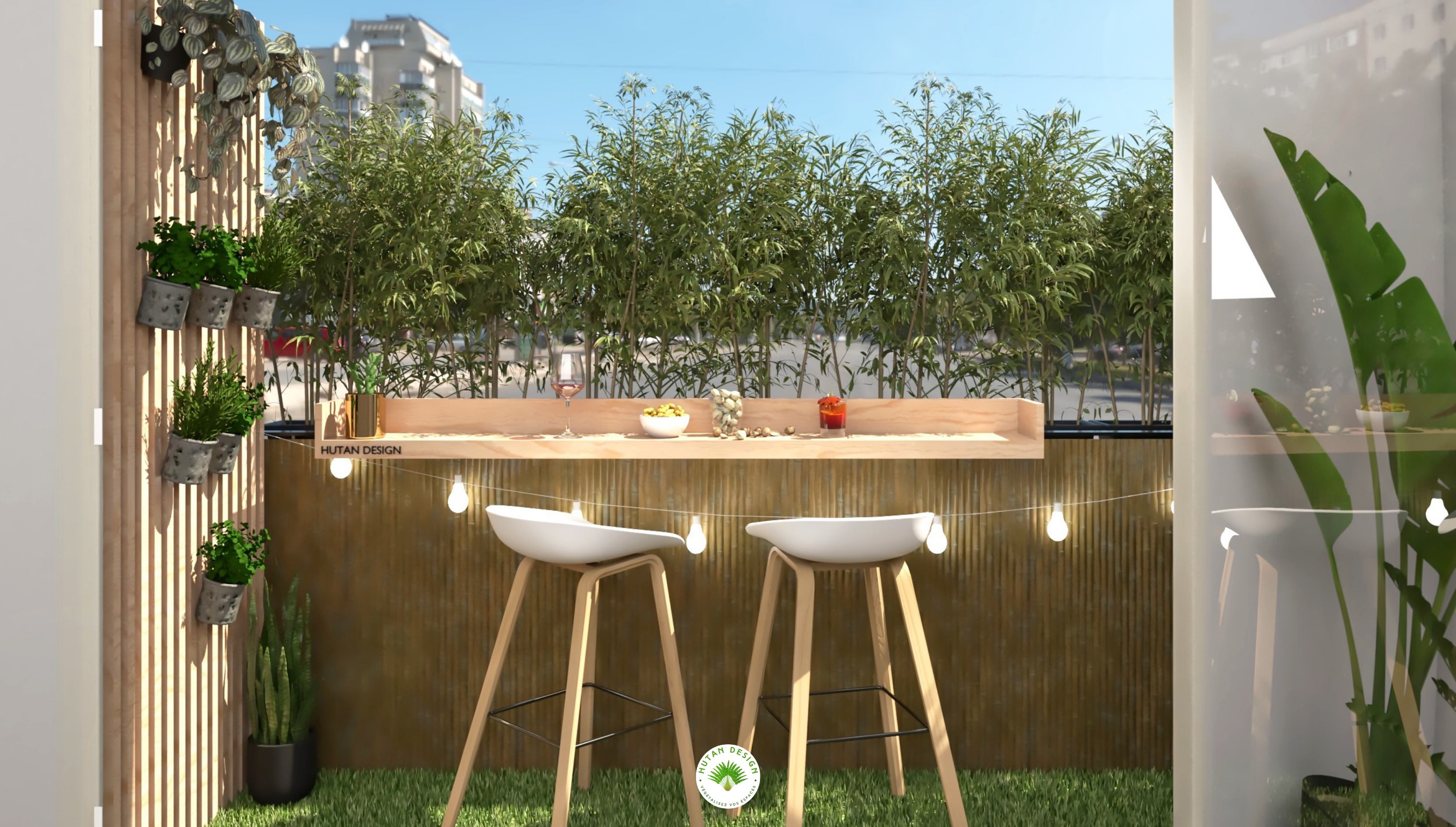 Aménagement balcon, paysagisme balcon, Design et conception 3D,  gazon synthétique, La Rochelle, ile de ré