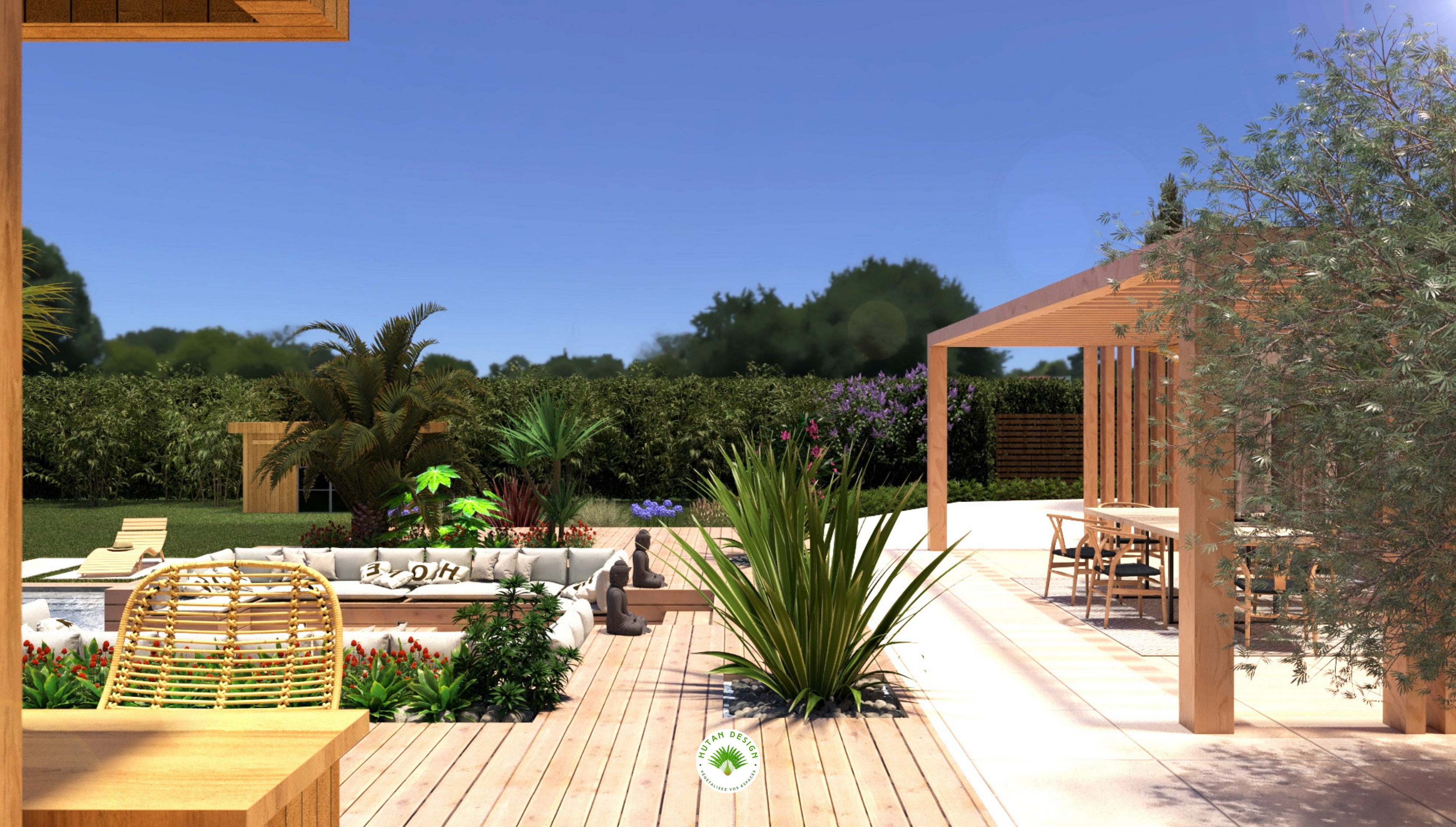 Jardin balinais, Design et conception 3D, architecte paysagiste, Sud ouest, création jardin, La Rochelle, ile de ré