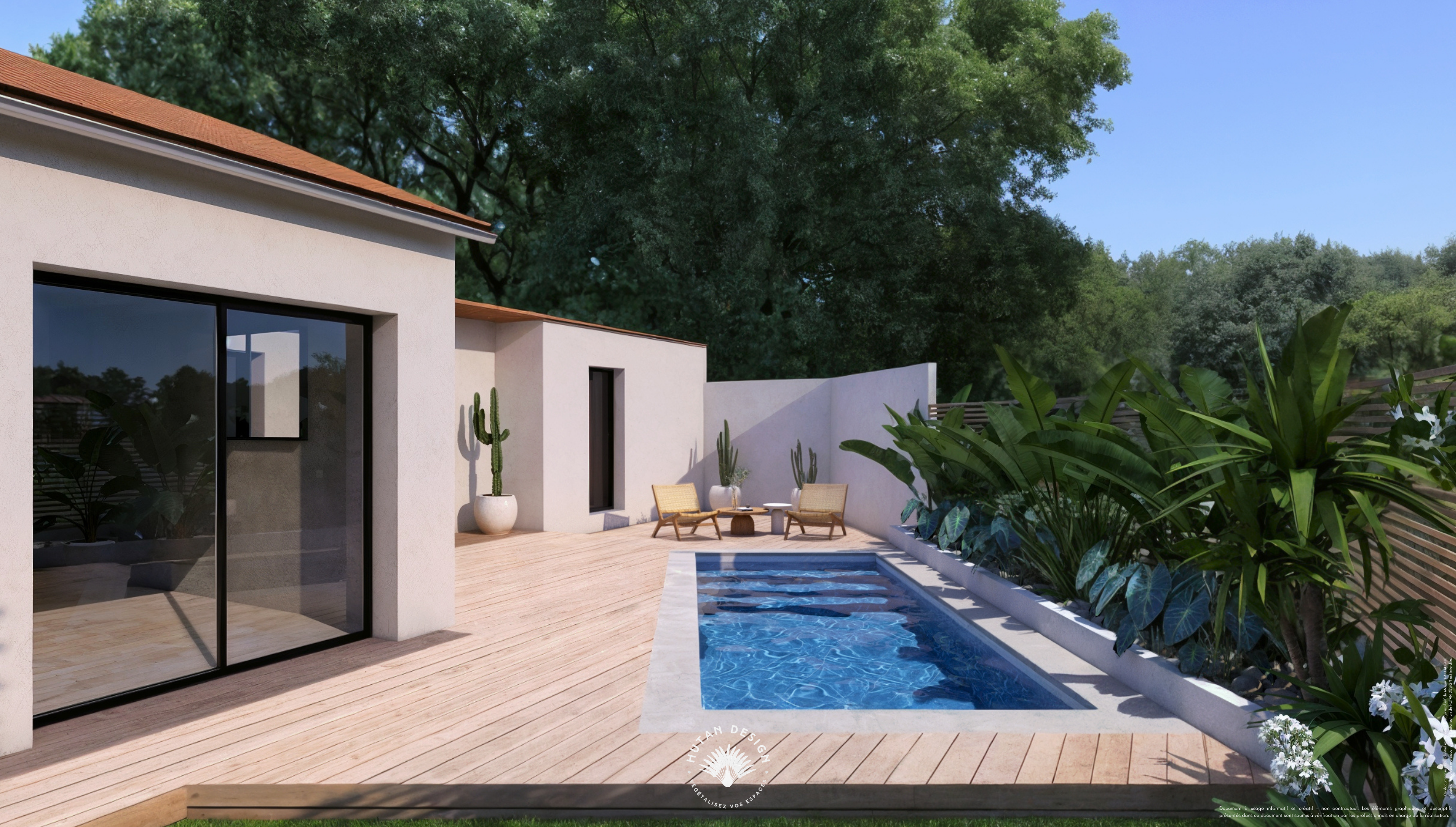Terrasse bois, piscine, design et conception jardin, jardin bali